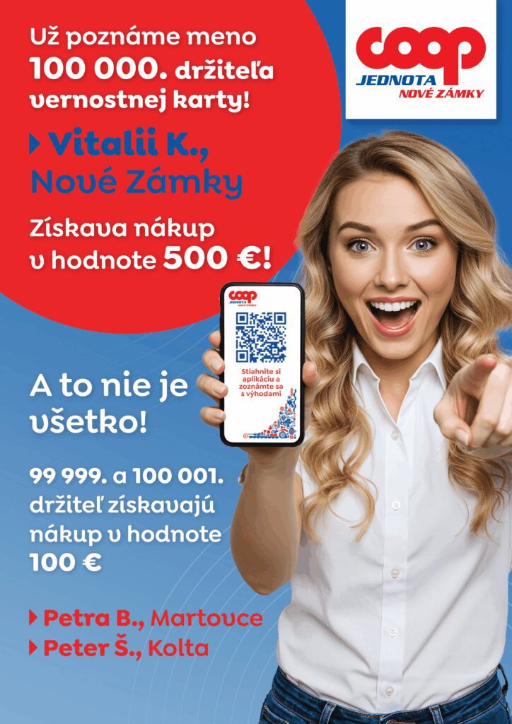 Výherná listina 100 000. držitel vernostnej karty COOP Jednota
